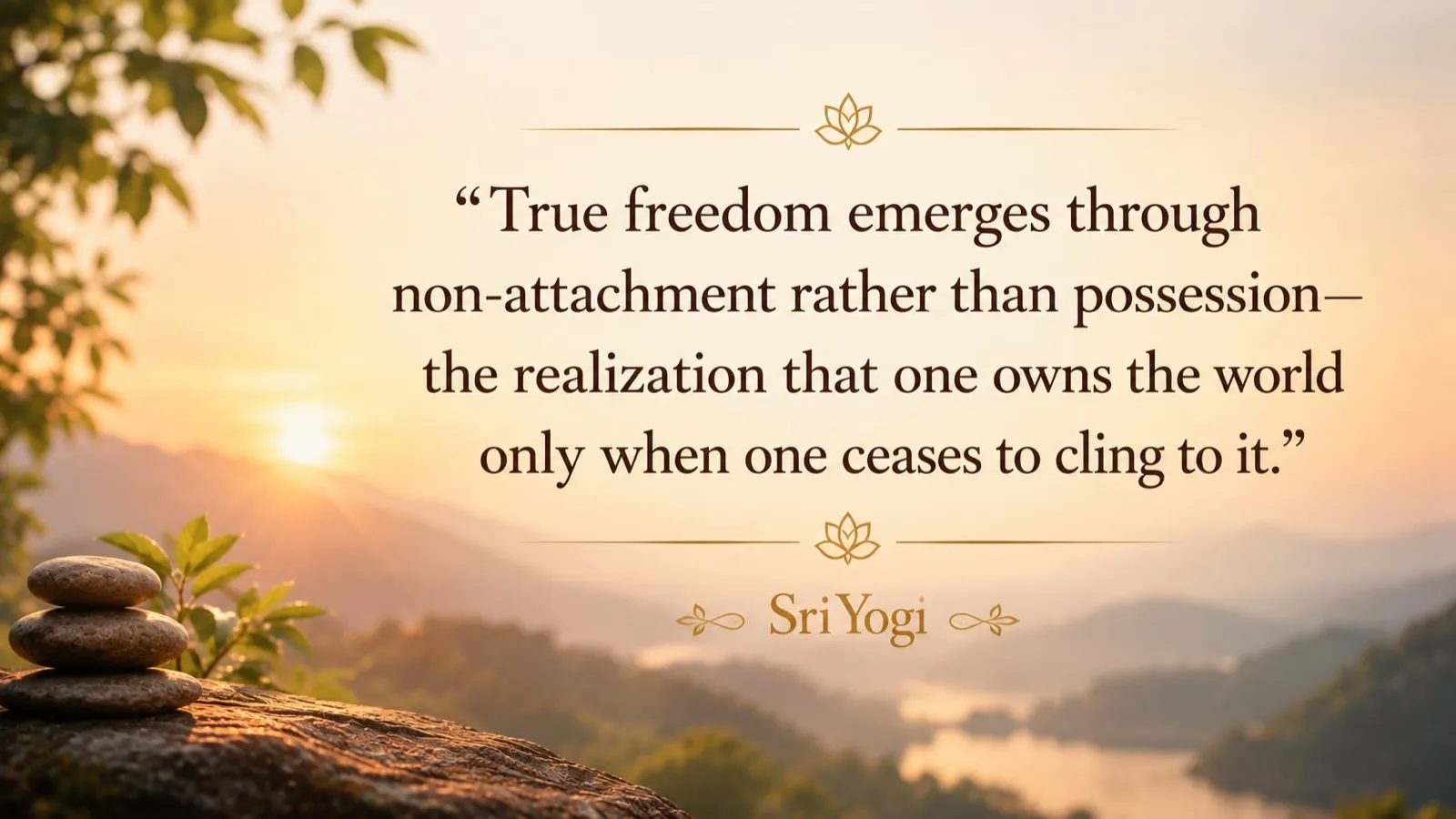 True freedom emerges through non-attachment rather than possession — the realization that one owns the world only when one ceases to cling to it. — Sri Yogi