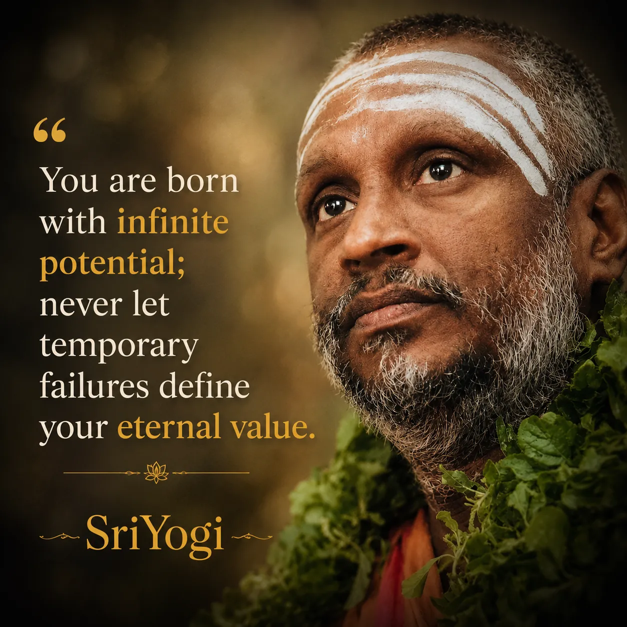 You are born with infinite potential; never let temporary failures define your eternal value. — Sri Yogi